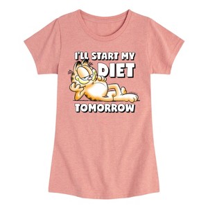 Girls' - Garfield - Start My Diet Tomorrow Fitted Short Sleeve Graphic T-Shirt - 1 of 4