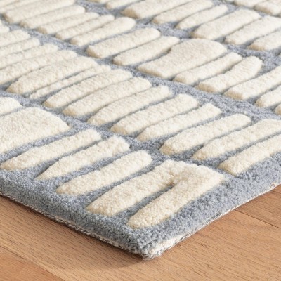 Marie Flanigan Pewter Blue Hand Tufted Wool Geometric Runner Rug