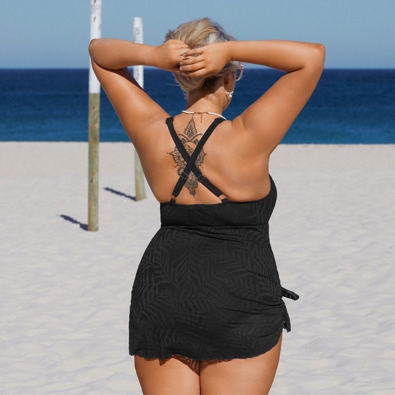Women's Plus Size Mesh Hollow Out Split One Piece Swim Dress Swimsuit - Cupshe, 4 of 9