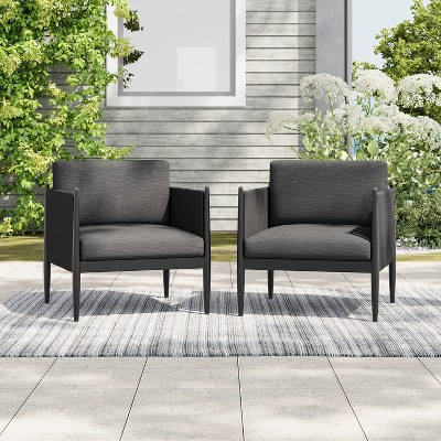FIONECA Outdoor Patio 2-Piece Black Aluminum Club Chair Set with Cushions, All-Weather Modern Lounge Chairs