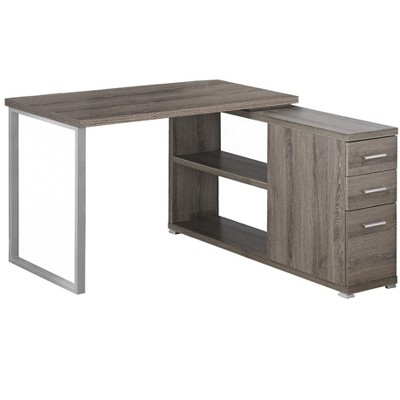 47" White and Silver L Shape Computer Desk With Three Drawers