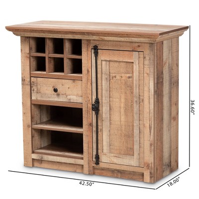 Albert Rustic Oak Brown Wood Dining Room Sideboard with Wine Cubbies