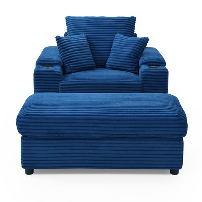 UPHA Modern Single Sofa Chair – Reading Chair with Ottoman, Wide Seat & Extra-Wide Armrests for Bedroom & Living Room