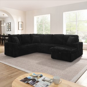 114" x 90" Corduroy U-Shaped Sectional Sofas with Pull-Out Bed, Storage Chaise, and Assembly Required - 1 of 4
