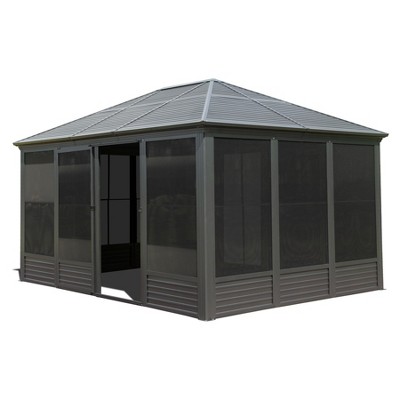 VisioGear Canopies and Gazebos, Patio Grill Canopy with Movable Screen Walls, Sun Room Pavilion Gazebo for Backyard, Gray, 175.91“*135.28”*115.94“