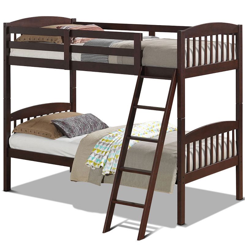 Costway Wood Solid Hardwood Twin Bunk Beds Detachable Safety Rail, 5 of 11