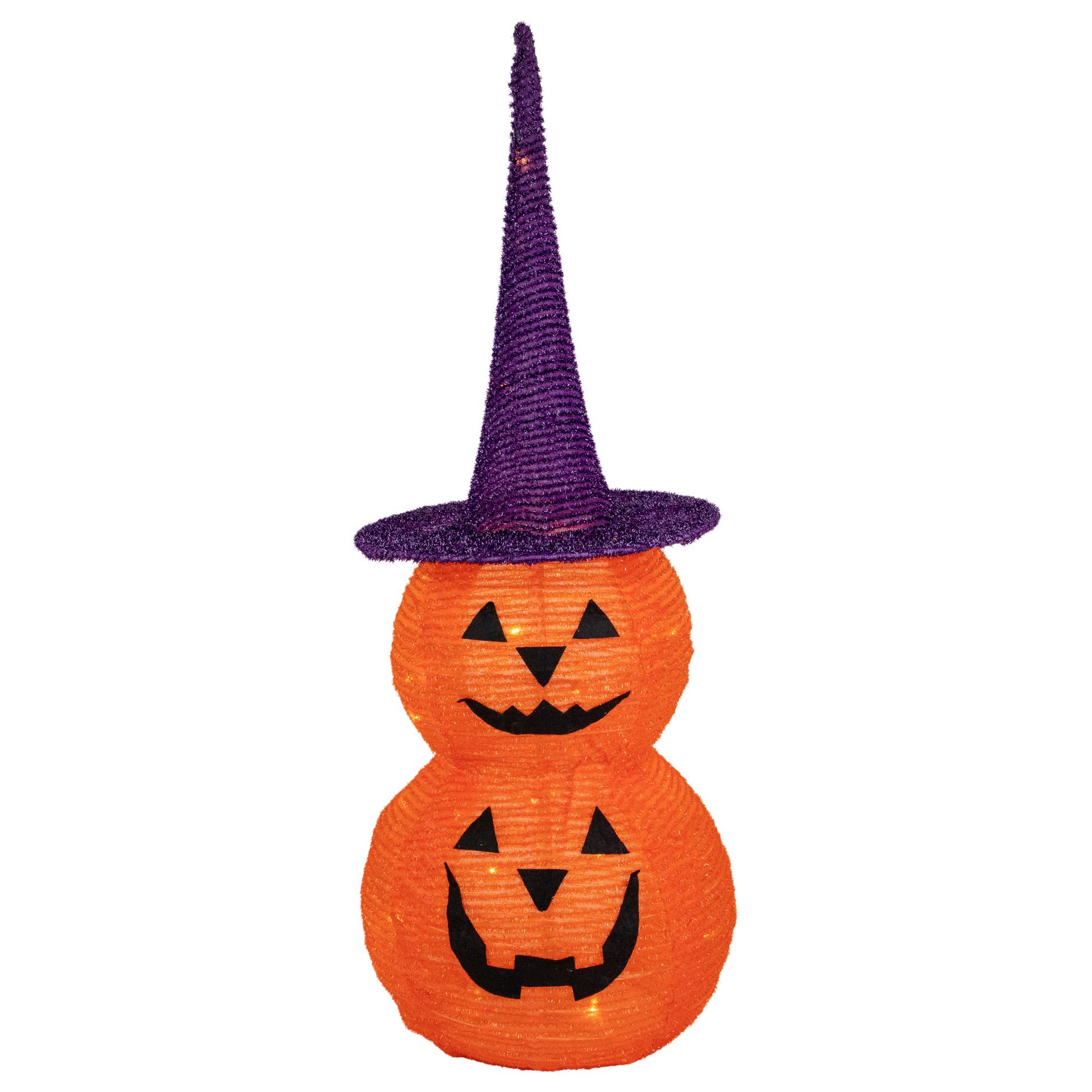 Northlight Pop Up Lighted Tinsel Stacked Jack-O-Lanterns Halloween Decoration - 30"