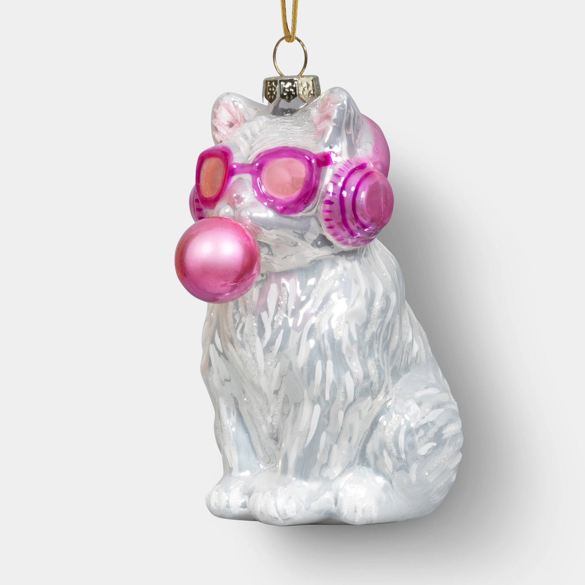 Glass Cool Cat with Bubblegum Christmas Tree Ornament - Wondershop™