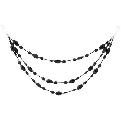 Melrose 18" x 7" Shiny Black Beaded Jewel Three Tier Drape Christmas Garland