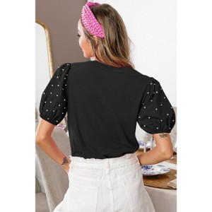 Ribbed Pearl Beaded Puff Sleeve Top - 1 of 1
