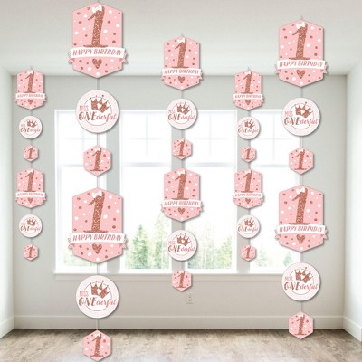 Big Dot of Happiness 1st Birthday Little Miss Onederful - Girl First Birthday Party DIY Dangler Backdrop - Hanging Vertical Decorations - 30 Pieces