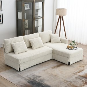 87" Modern Corduroy Upholstered L-Shaped Sectional Sofa with Reversible Chaise - 1 of 4