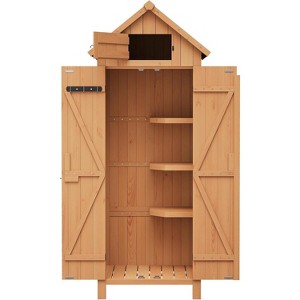 Outdoor Storage Shed, Small Waterproof Garden Tool Shed with 4 Shelves & Lockable Doors, Compact Wood Storage Cabinet for Patios, Backyards - 1 of 4