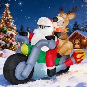 Joyfy 7 FT Christmas Inflatables Decoration, Santa Riding Motorcycle with Reindeer Inflatable with Built-in LED for Xmas Party Outdoor Yard Lawn Décor - 1 of 4