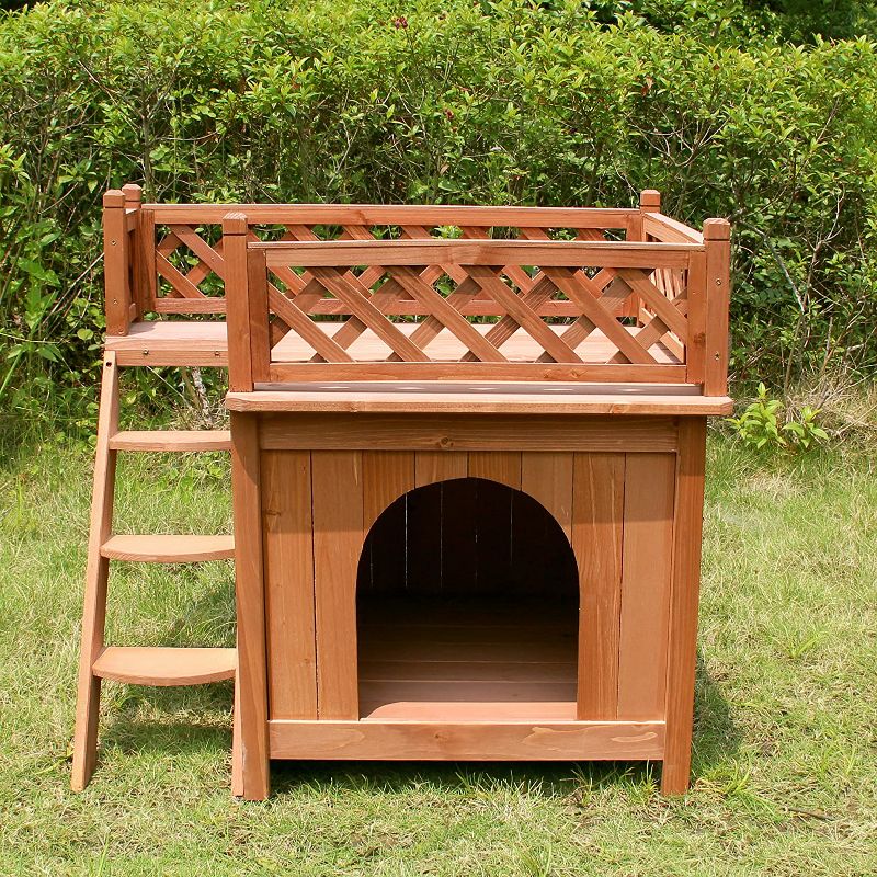 Merry Products Room with a View Indoor Outdoor 2 Level Wooden Pet House for Small Animals with Removable Roof, Balcony, Stairs, & Raised Panel Floor, 2 of 7