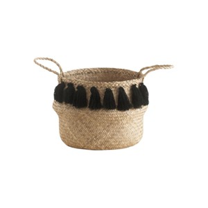 Slickblue Versatile Seagrass Belly Storage Basket, Handwoven with Black Tassels, 2 Size Options - 1 of 4