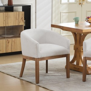 INFURNIC Dining Chairs Mid Century Modern Upholstered Barrel Chairs with Wooden Legs for Kitchen Dining Room Accent, Beige, 23"*24.8"*27.9" - 1 of 4