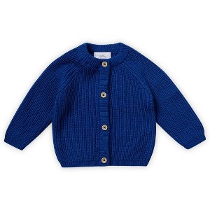Stellou & Friends 100% Cotton Chunky Ribbed Knitted Cardigan for Boys & Girls Ages 0-6 Years - 0-3 Months / Cobalt Blue - 1 of 3