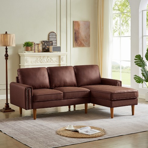 LOVMOR 82.2"L-Shape Sofa Couch with Chais Mid-Century Copper Nail on Arms,strong wooden leg and suede fabric design - image 1 of 4