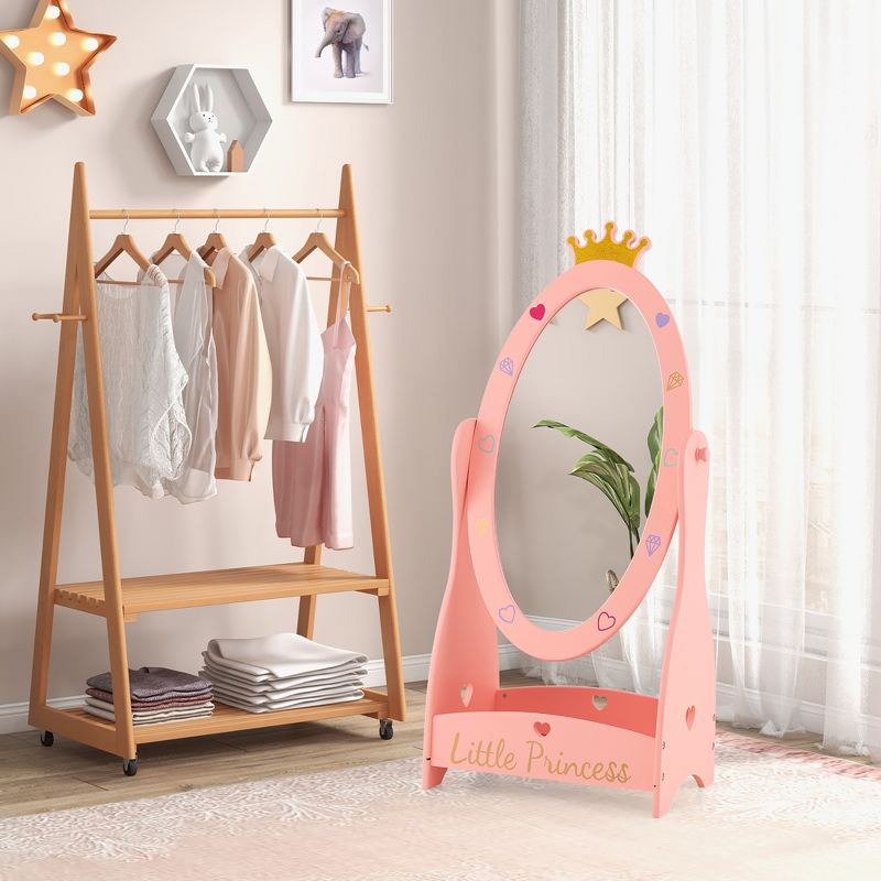 Costway Kids Full Length Mirror Free-Standing 360° Dressing Wooden Princess Storage Pink, 4 of 11