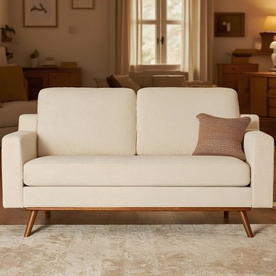 Vipbear Comfy Loveseat Couches for Living Room 65.4"Mid Century Modern Couch with Spring Cushion,Solid Wood Frame,Tool-Free Assembly