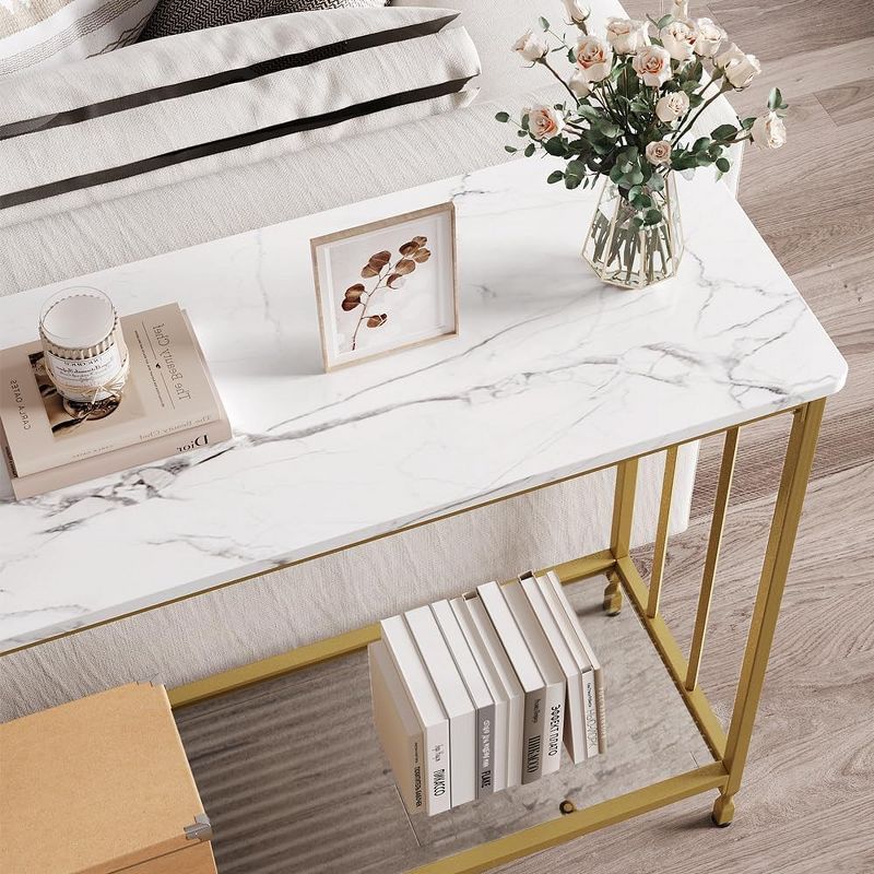 Console Table, Sofa Tables Narrow Entryway Table with Glass Shelf and Metal Frame, 33.5¡± Behind Couch Table Industrial Hallway Table for Living Room, 4 of 9