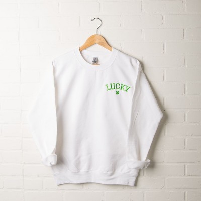 Simply Sage Market Women's Graphic Sweatshirt Embroidered Lucky Clover St. Patrick's Day