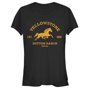 Juniors Womens Yellowstone Blue Horse Dutton Ranch Montana Est. 1886 T-Shirt - 1 of 4