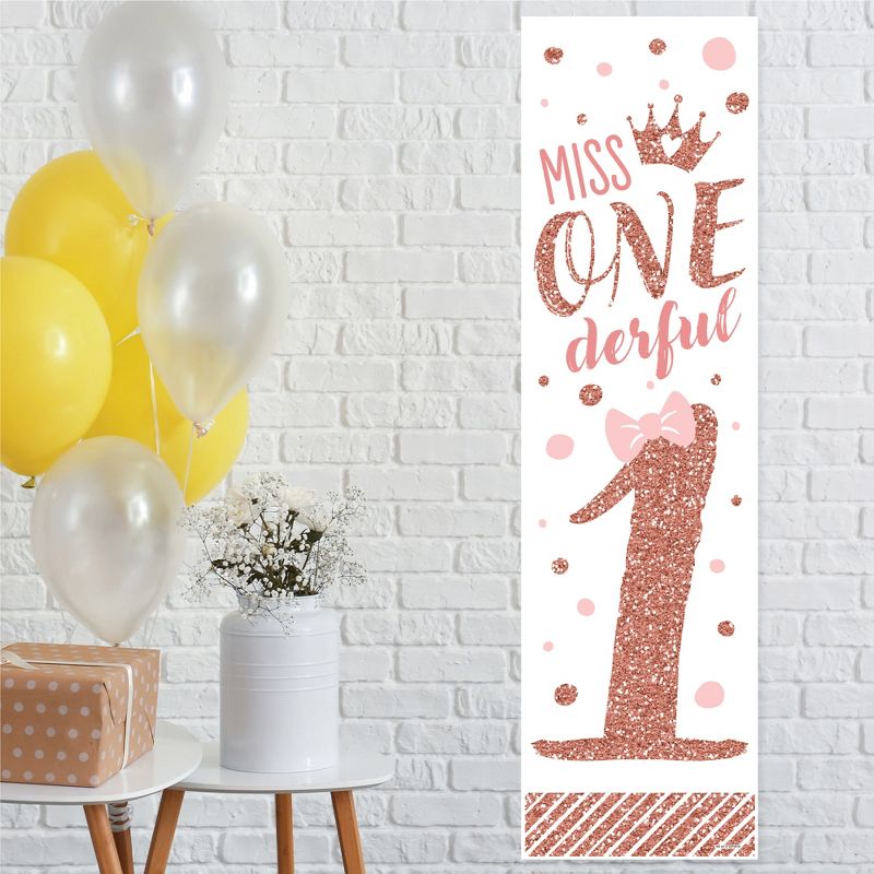 Big Dot of Happiness 1st Birthday Little Miss Onederful - Girl First Birthday Party Front Door Decoration - Vertical Banner, 1 of 8