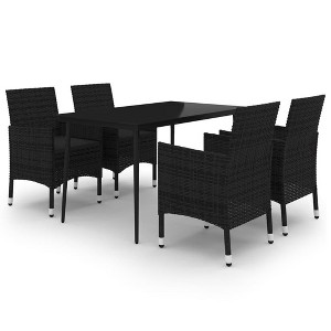 vidaXL 5-Piece Outdoor Patio Dining Set with Cushions, Sturdy Powder-Coated Steel Frame, Weatherproof PE Rattan Material, Comfortable Seating - Black - 1 of 4
