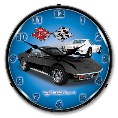 Collectable Sign & Clock | 1971 Corvette Stingray Black LED Wall Clock Retro/Vintage, Lighted