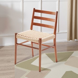 MAYEERTY Set of 2 Walnut Wood Rattan Dining Chairs, Comfortable Woven Seat, Fully Assembled - 1 of 4