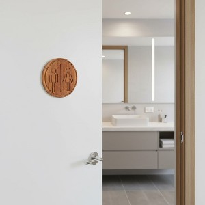 Evideco French Home Goods Round Wooden Bathroom Door Sign - 1 of 4