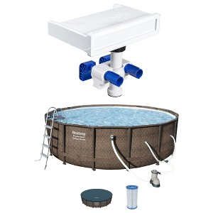 Bestway 7 Colored LED Waterfall Cascade Accessory Attachment & Power Steel 14' x 42" Round Outdoor Above Ground Swimming Pool Set with Pump - 1 of 4