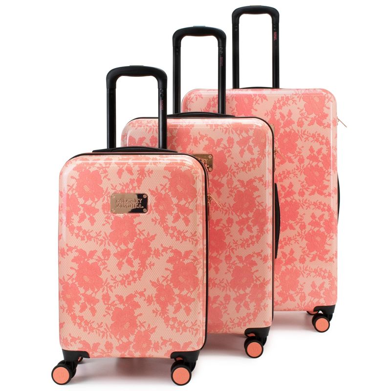 Badgley Mischka Pink Lace Expandable Hardside Checked 3pc Luggage Set - pink, 3 of 6