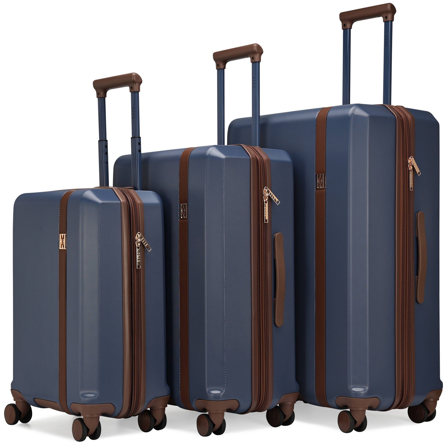 ELLE Luggage Checked Luxe Journey 3pc Expandable Retro Spinner Hardside Suitcase Set - Navy Blue