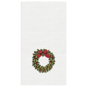 C&F Home Holiday Wreath Waffle Weave Kitchen Towel - 1 of 3