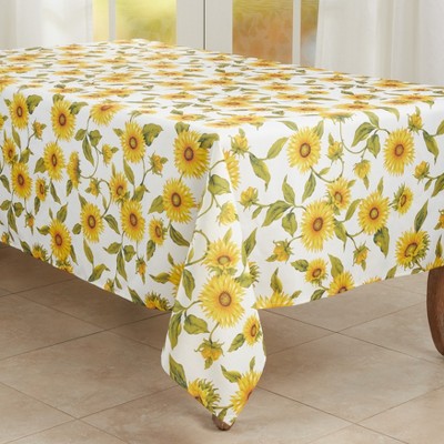 Cotton Sunflower Print Floral Tablecloth Round 60 Inches Yellow Black Red 
