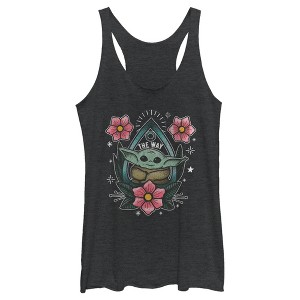 Women's Star Wars The Mandalorian The Child Flower Tattoo Racerback Tank Top - 1 of 3