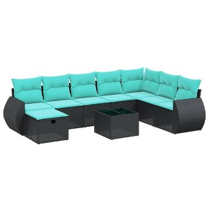 vidaXL 9 Piece Patio Sofa Set with Cushions Black Poly Rattan - 1 of 4