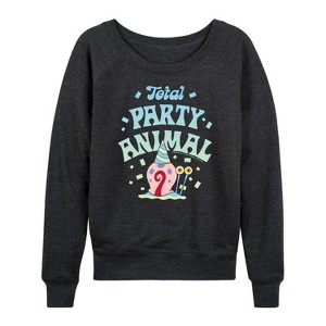 Women's - Spongebob Squarepants - Total Party Animal Lightweight French Terry Wide Neck Long Sleeve Graphic Shirt - 1 of 4