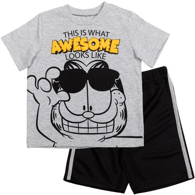 Garfield Little Boys Short Sleeve T-Shirt & Athletic Mesh Shorts Set Grey / Black 