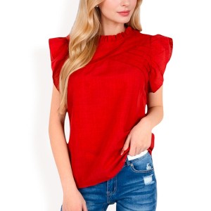 Anna-Kaci Women's Ruffled Sleeve Pleated Front Knit Top - 1 of 4