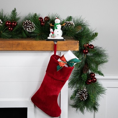 6" Snowman and Puppy Christmas Stocking Holder with Metal Base