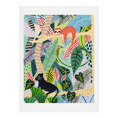 11" x 14" Ambers Textiles Jungle Sloth and Panther Wall Art Print Green - society6