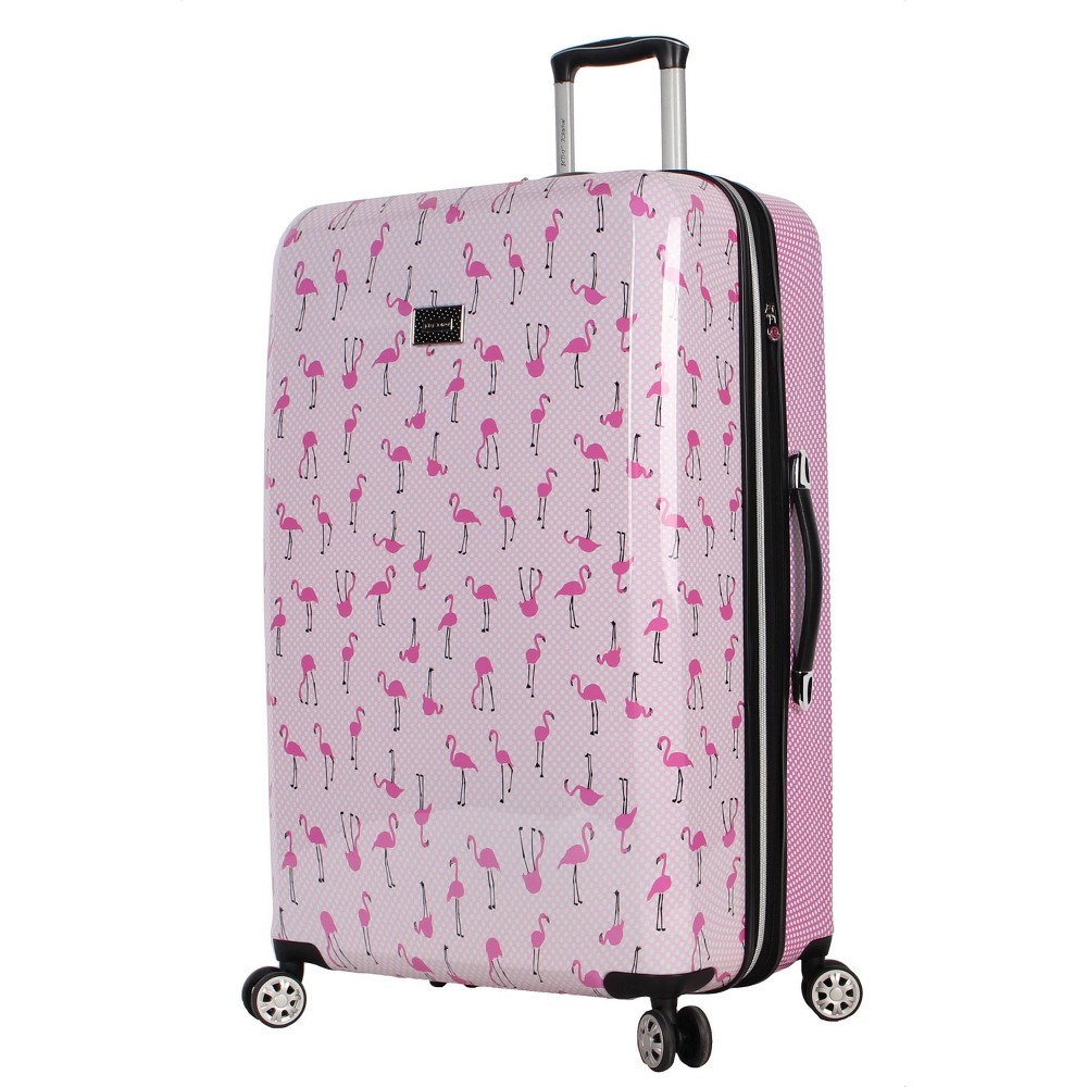 Photos - Luggage Betsey Johnson Expandable Hardside Large Checked Spinner Suitcase - Flamingo Strut 