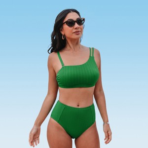 Women's Green One-Shoulder Bikini Top & High-Rise Bottoms Set Swimsuit - Cupshe - 1 of 4