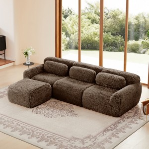 L-Shaped Sectional Sofas with Throw Pillows, 32D High-Density Sponge, and Movable Ottoman - 1 of 4