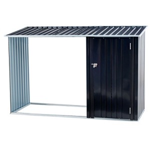 NicBex 8x3.4 Ft Outdoor Storage Shed with Lockable Door,Firewood Rack for Backyard Garden Patio Porch,Black - 1 of 4