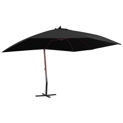 vidaXL Hanging Parasol with Wooden Pole 157.5 in.x118.1 in. Black